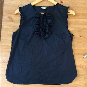 J. Crew Women’s 6 Small Navy Blue Sleeveless Ruffle Blouse Classic Preppy Cotton